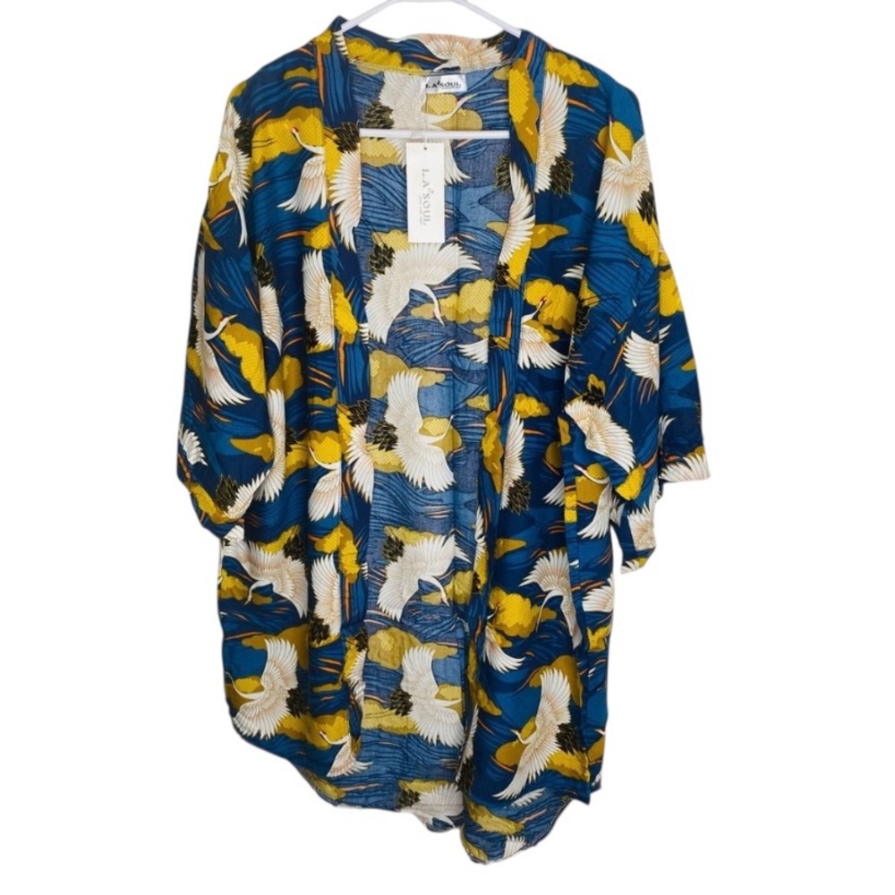 Kimono - Women's Flying Crane Print. One Size. Short Sleeve. - Picture 7 of 11